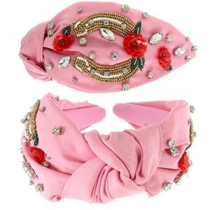 344. Beaded floral horseshoe top knot headband pink